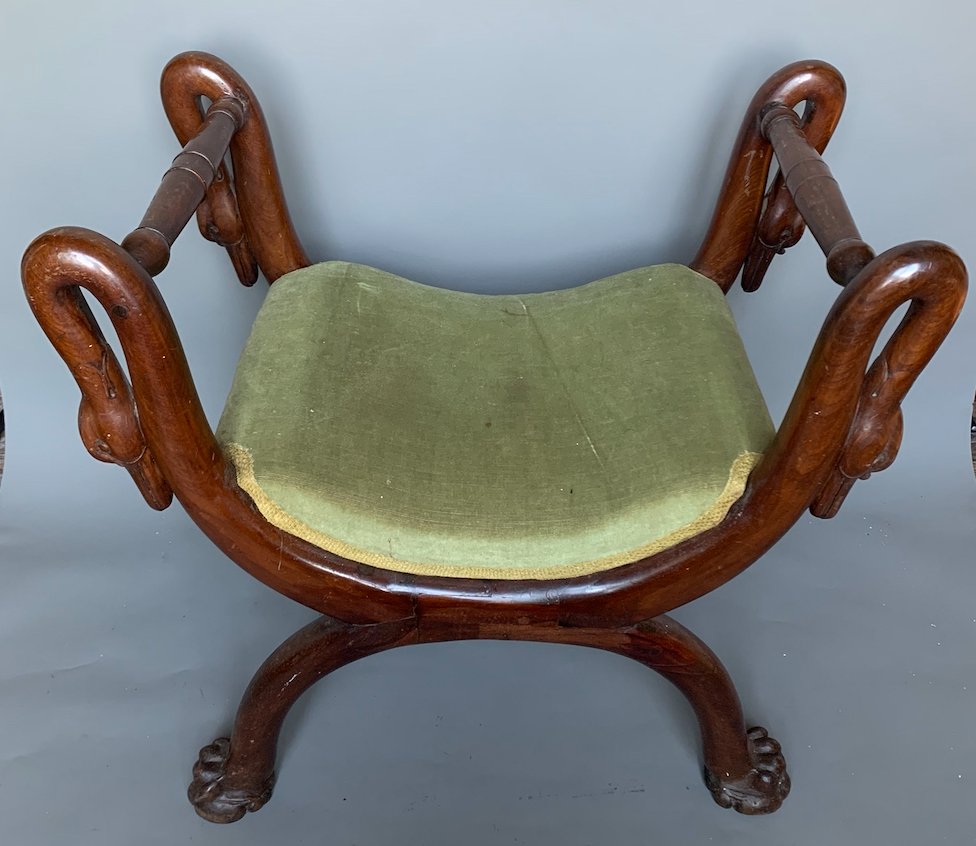19th Century Curule Stool - Lion Paw Legs And Swan Neck Uprights-photo-2