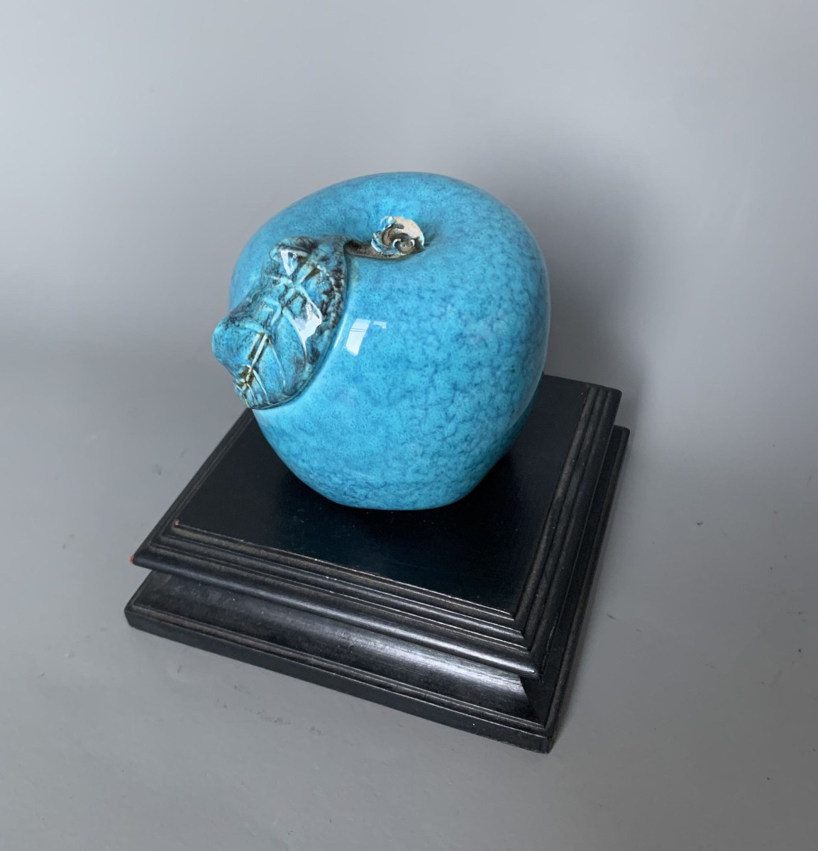 Ceramic Apple With Turquoise Blue Glaze – France, Early 20th Century
