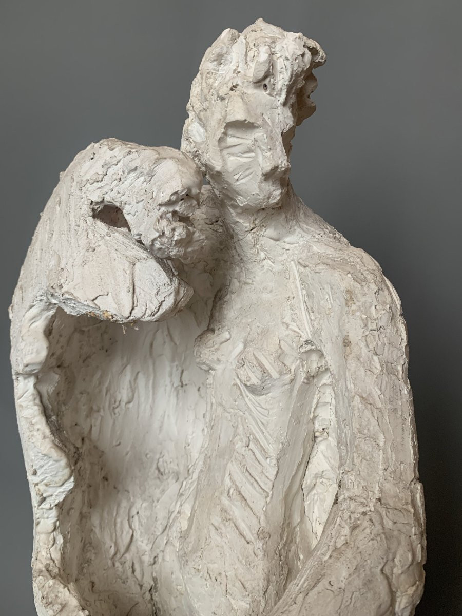 Sculpture en plâtre – Femme nue au manteau – Signée Paolini – Années 1950-photo-3