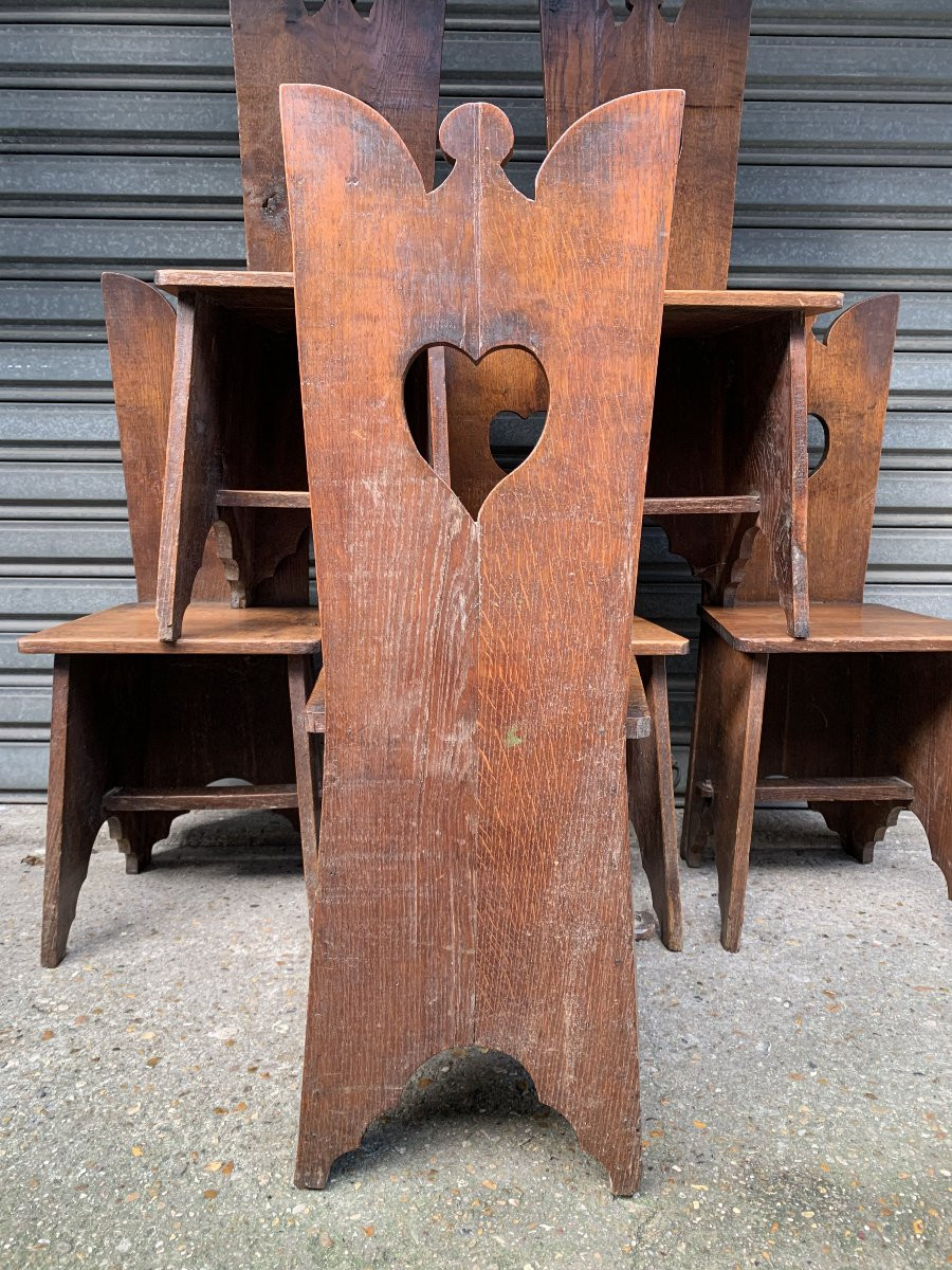 Série de six chaises en chêne – vers 1900 – Mouvement Arts & Crafts-photo-3