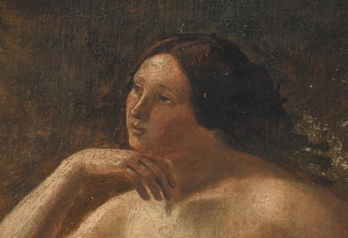 Oil On Canvas – Allegorical Scene With Two Female Figures – Late 19th Century -photo-2