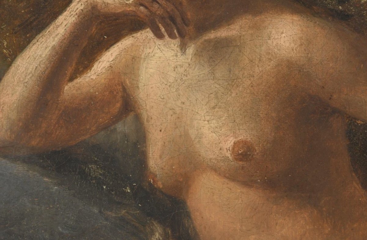 Oil On Canvas – Allegorical Scene With Two Female Figures – Late 19th Century -photo-3