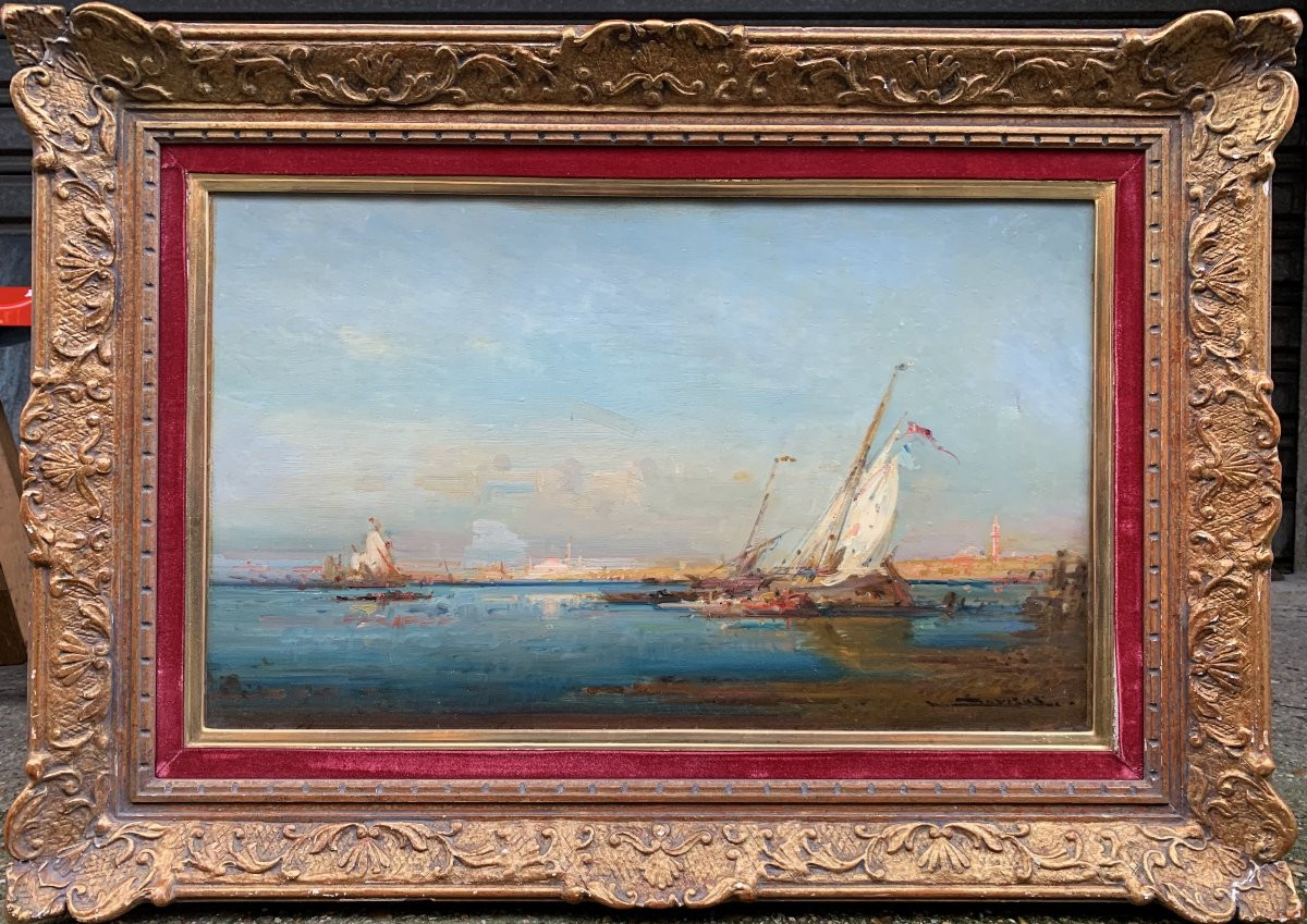 Henri Duvieux (1855-1920) – Venise animée, lumière sur la lagune - Huile sur toile-photo-2
