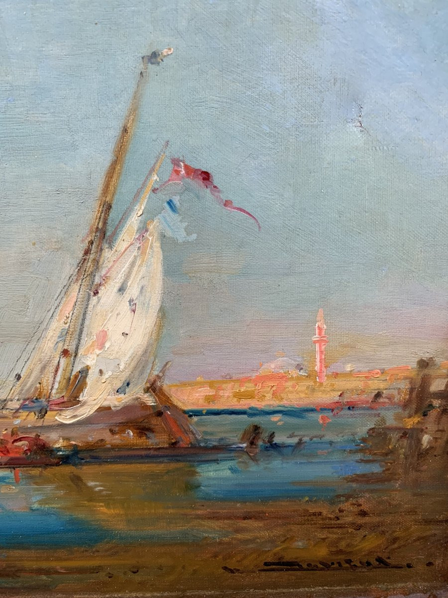 Henri Duvieux (1855-1920) – Venise animée, lumière sur la lagune - Huile sur toile-photo-3