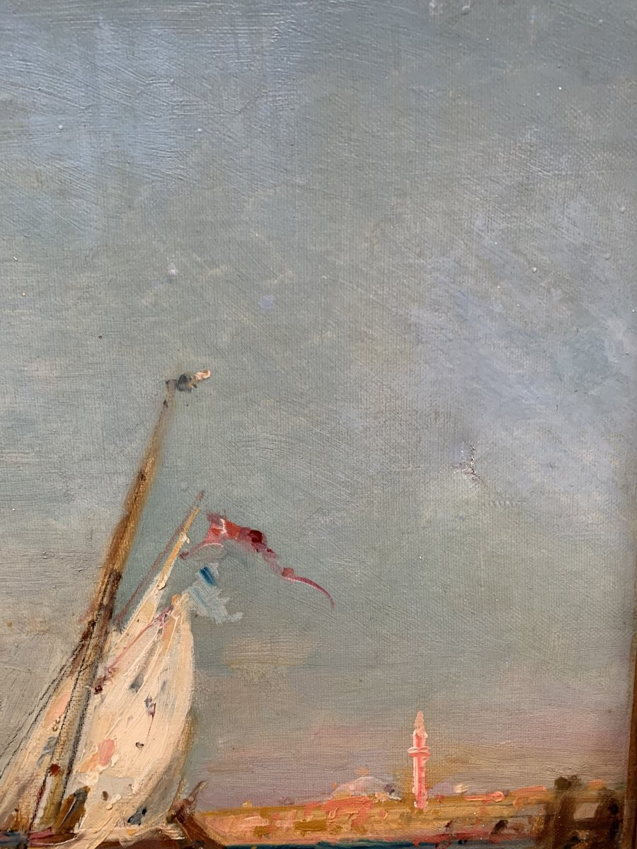 Henri Duvieux (1855-1920) – Venise animée, lumière sur la lagune - Huile sur toile-photo-1