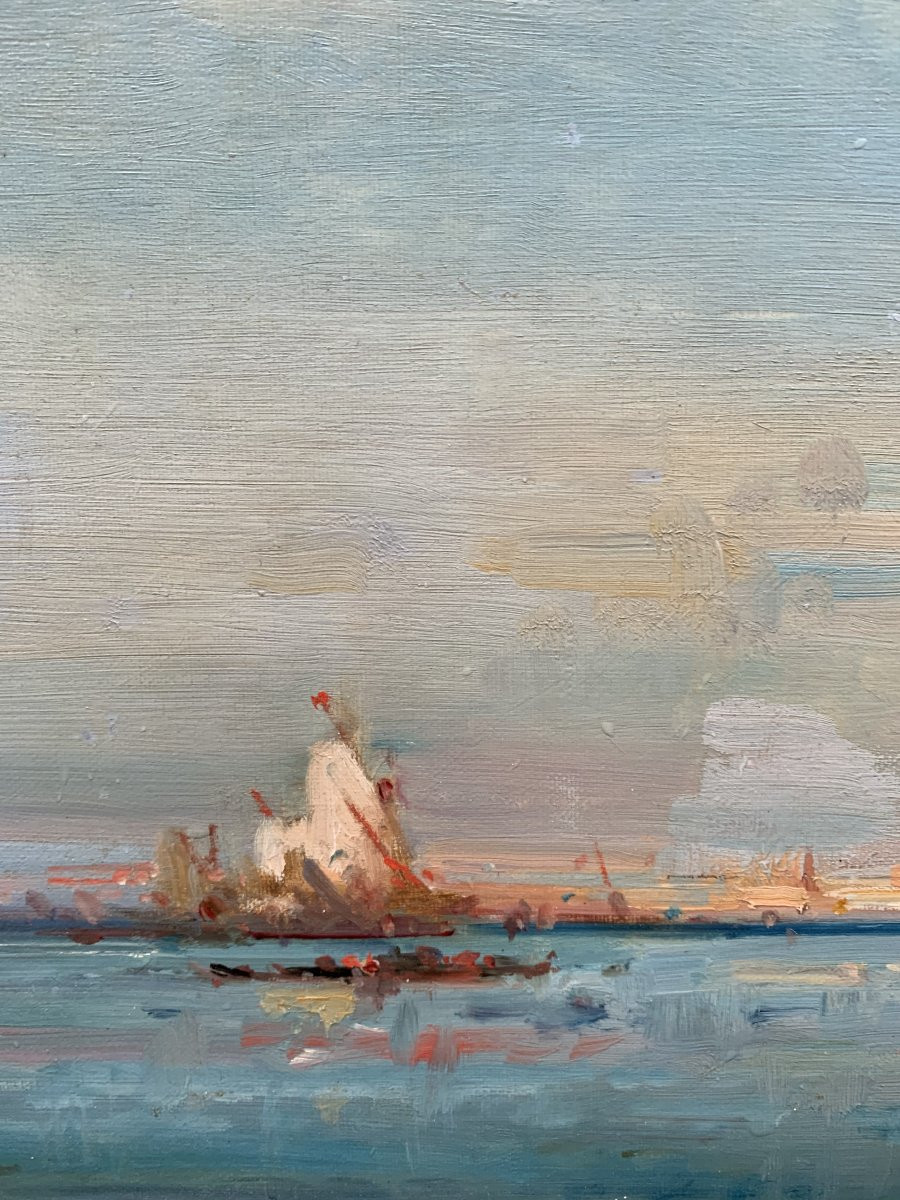 Henri Duvieux (1855-1920) – Venise animée, lumière sur la lagune - Huile sur toile-photo-2