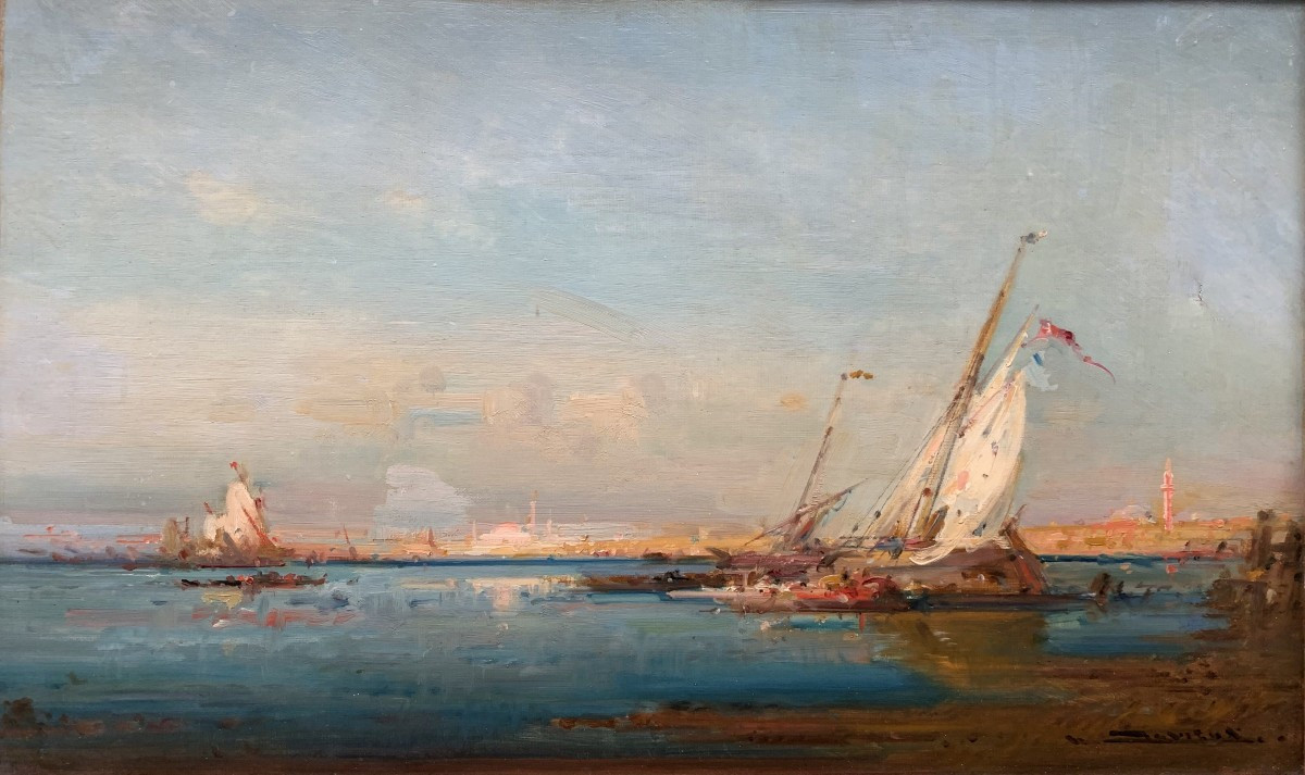 Henri Duvieux (1855-1920) – Venise animée, lumière sur la lagune - Huile sur toile