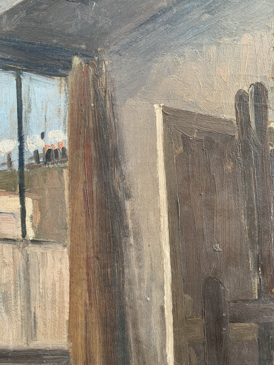Oil On Heavy Cardboard – The Painter In His Studio – Signed Leroux – Early 20th Century-photo-4