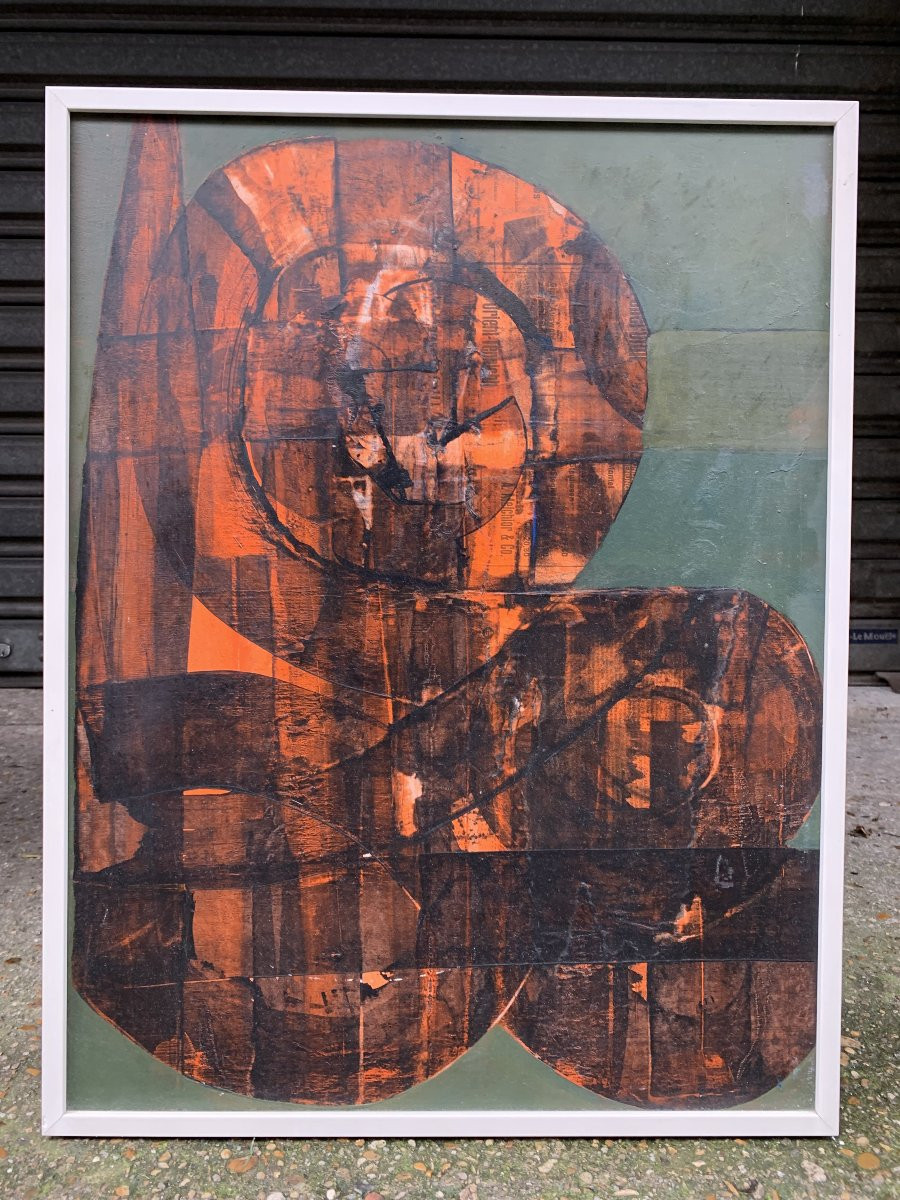 Composition abstraite – Huile sur carton – Années 1970-photo-2