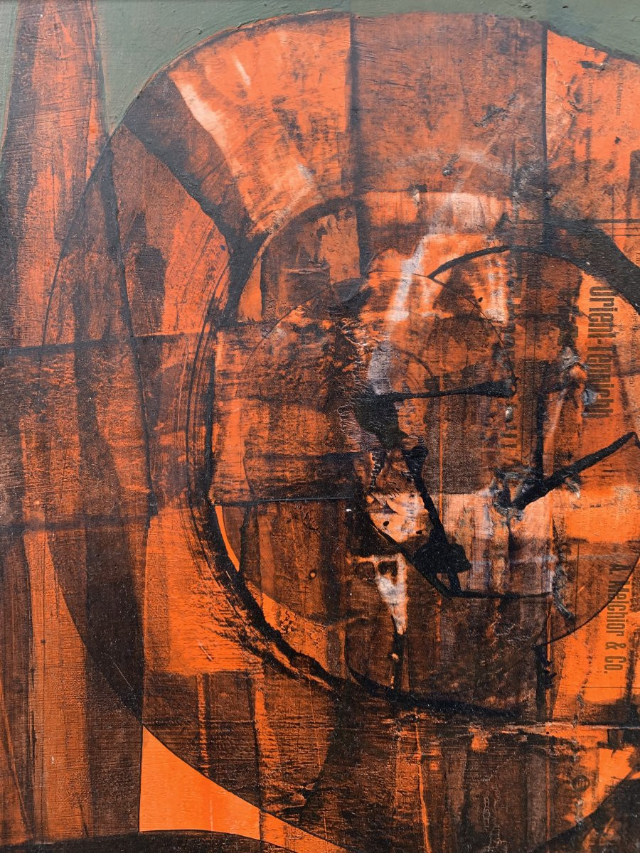 Composition abstraite – Huile sur carton – Années 1970-photo-3