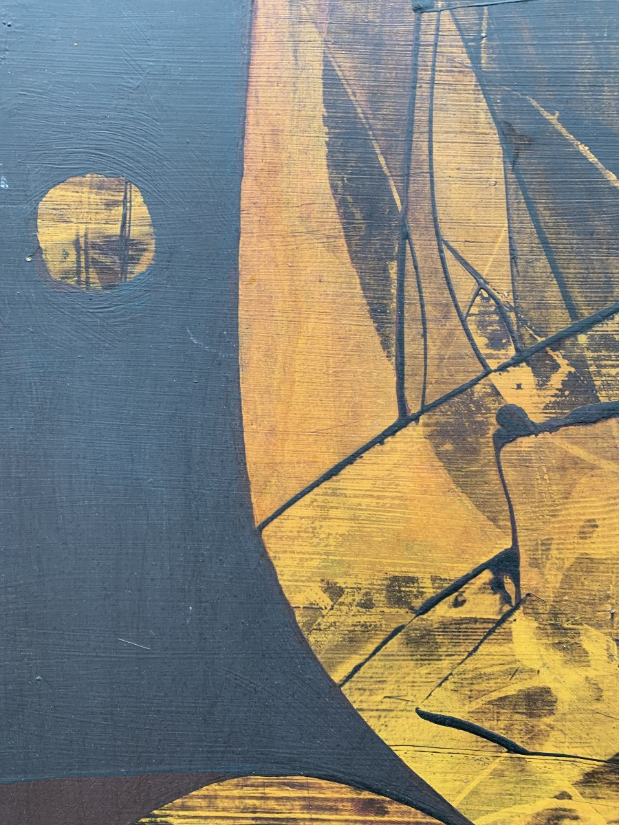 Composition abstraite – Huile sur carton – Monogramme GK - 1971-photo-3