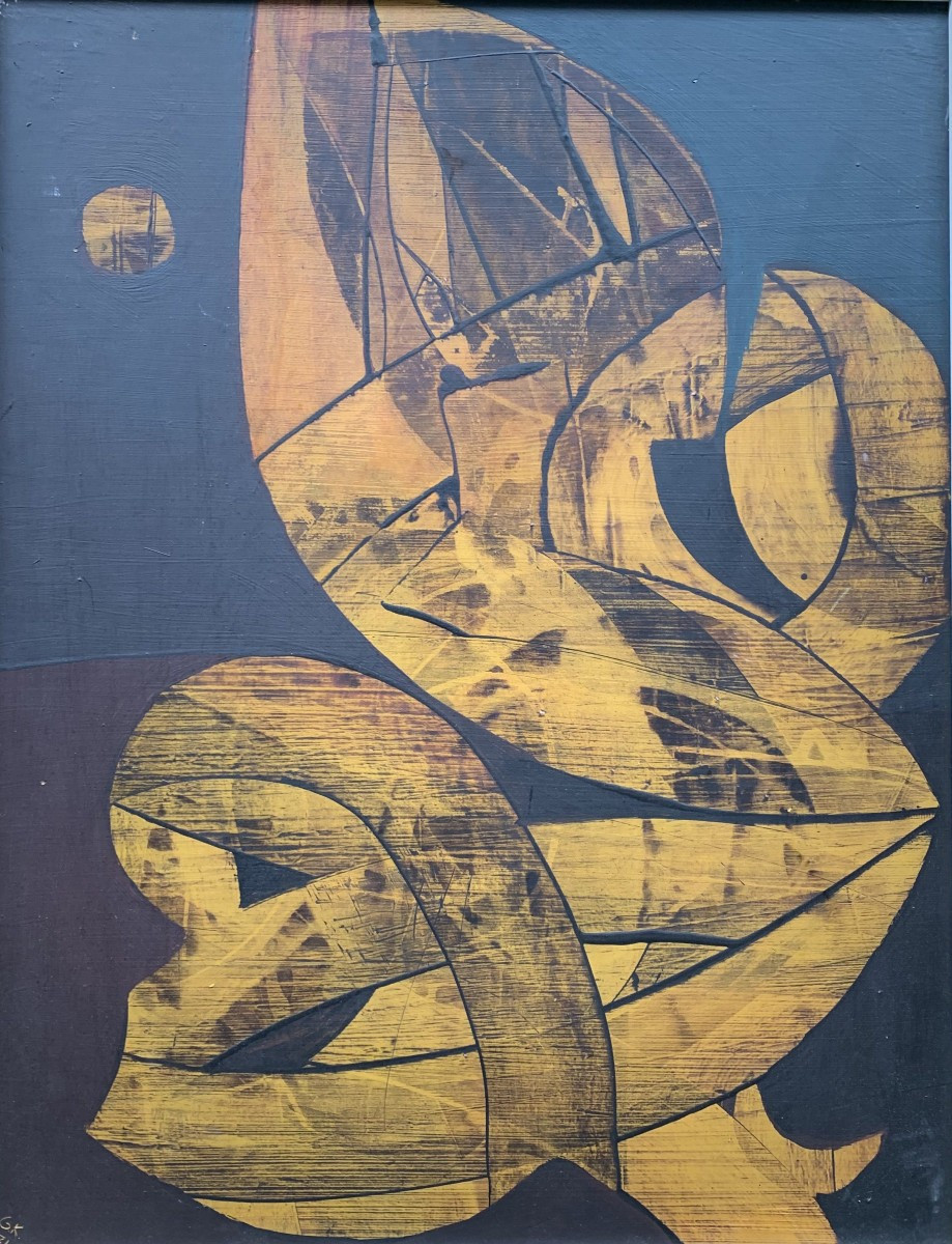Composition abstraite – Huile sur carton – Monogramme GK - 1971