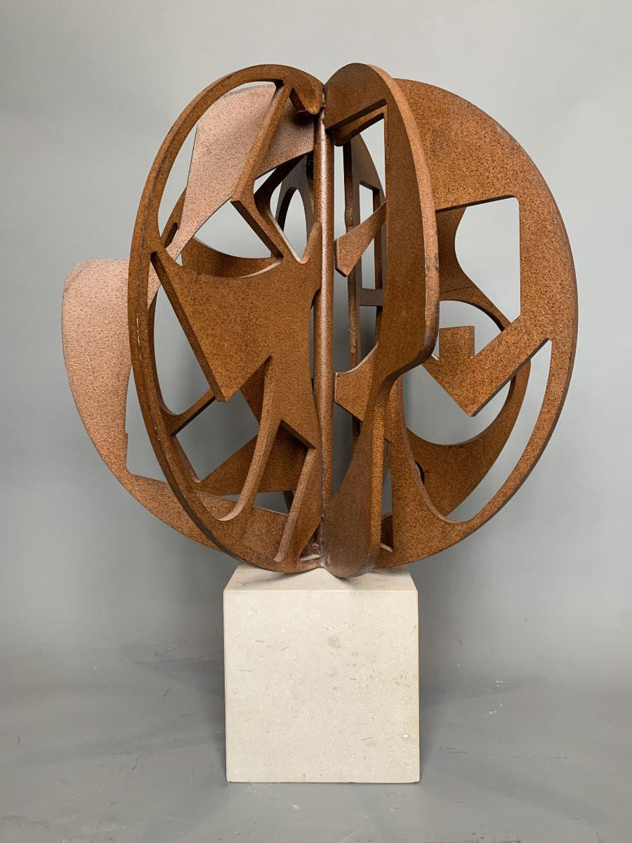 Large Abstract Sculpture From The 1990s - Stone And Iron-photo-2
