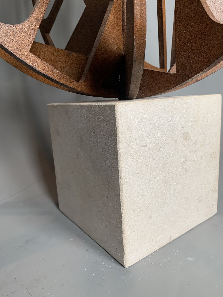 Large Abstract Sculpture From The 1990s - Stone And Iron-photo-1