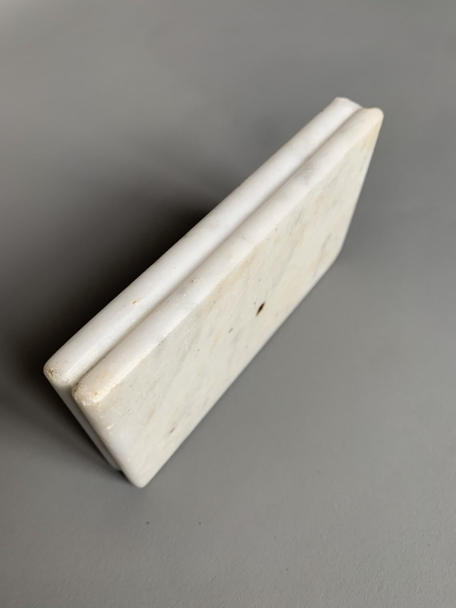 Carrara Marble Paperweight With Polychrome Marble Marquetry – Late 19th Century-photo-3
