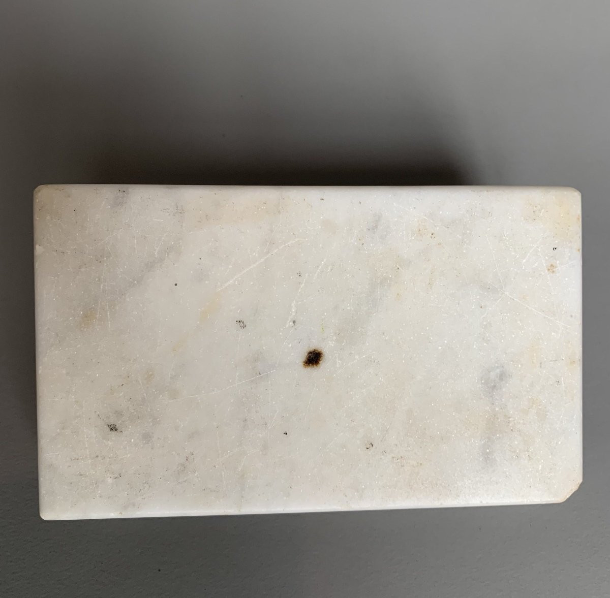 Carrara Marble Paperweight With Polychrome Marble Marquetry – Late 19th Century-photo-4