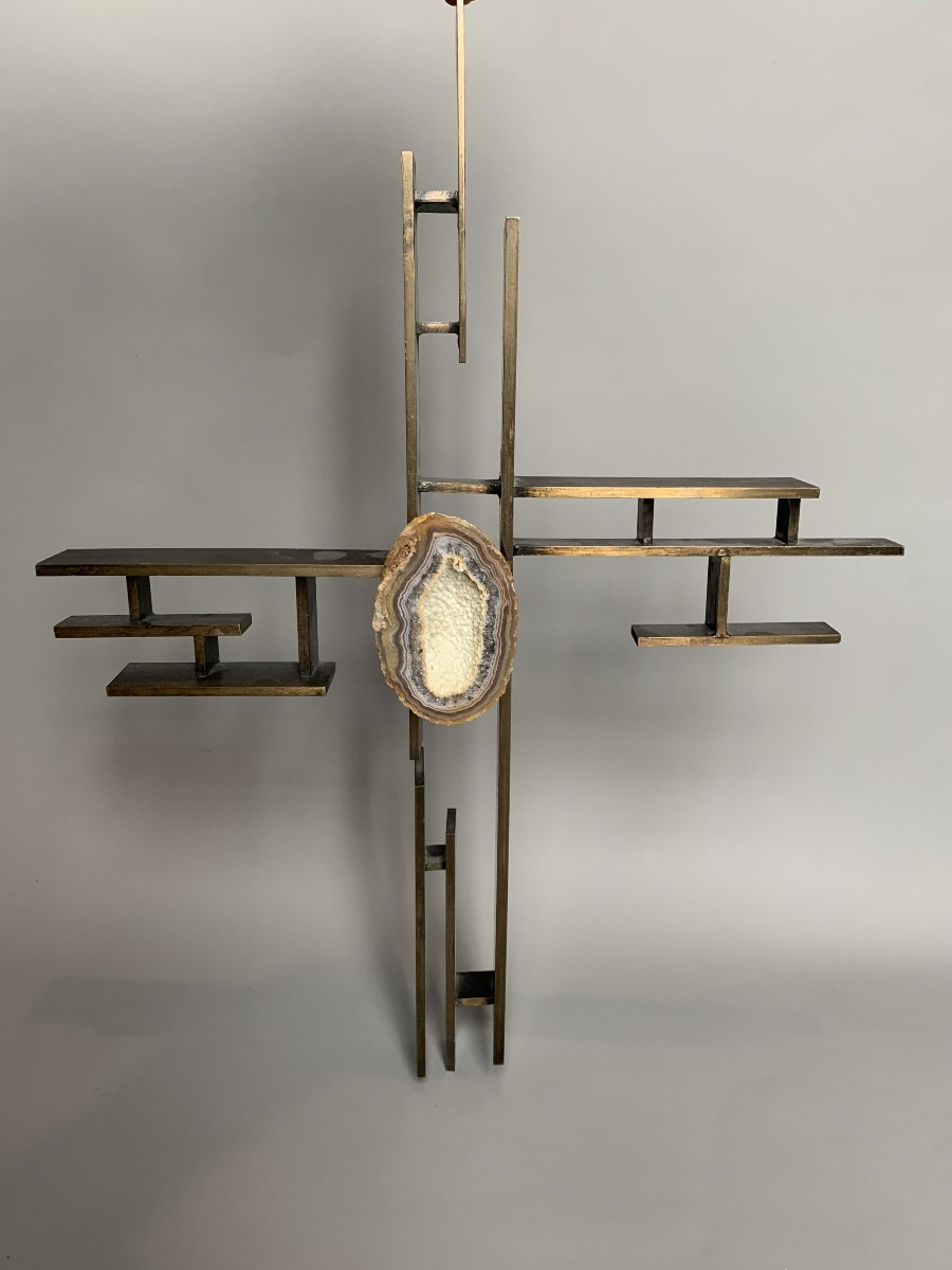 Jeggman Kamen – Patinated Bronze And Natural Stone Crucifix – 1970s