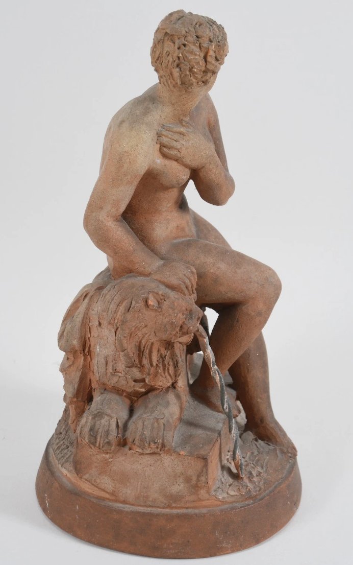 Terracotta Sculpture – Nude Woman At The Fountain – Dated 1881 – Monogram Jh-photo-3