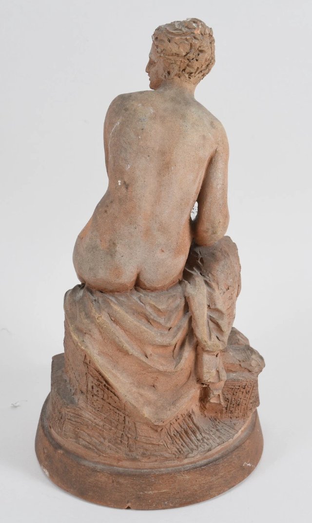 Terracotta Sculpture – Nude Woman At The Fountain – Dated 1881 – Monogram Jh-photo-4
