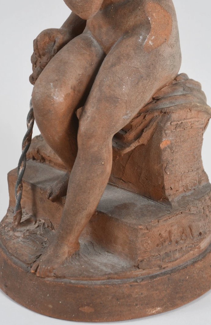 Terracotta Sculpture – Nude Woman At The Fountain – Dated 1881 – Monogram Jh-photo-3