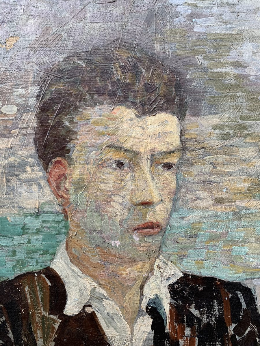 Portrait d’homme – Huile sur toile vers 1930, dans l’esprit de Jac Martin-Ferrières-photo-2