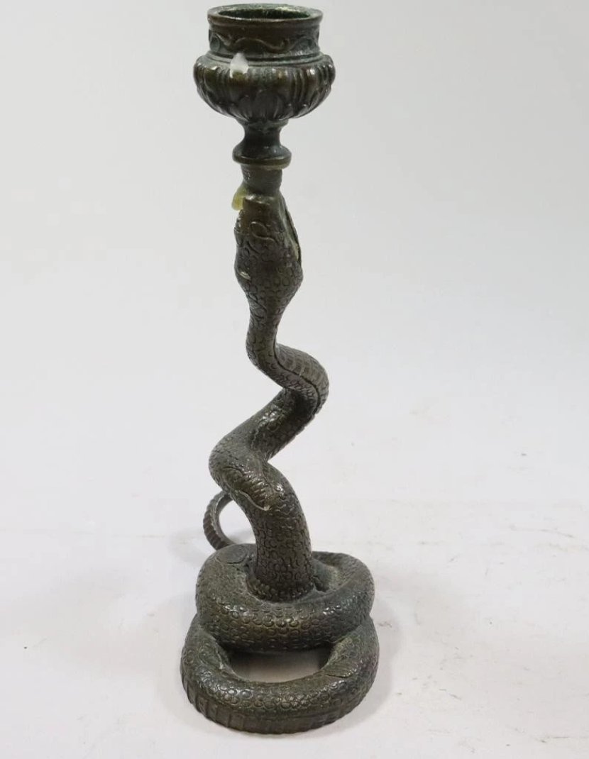 Bronze Candlestick In The Shape Of A Snake – Late 19th Century-photo-1