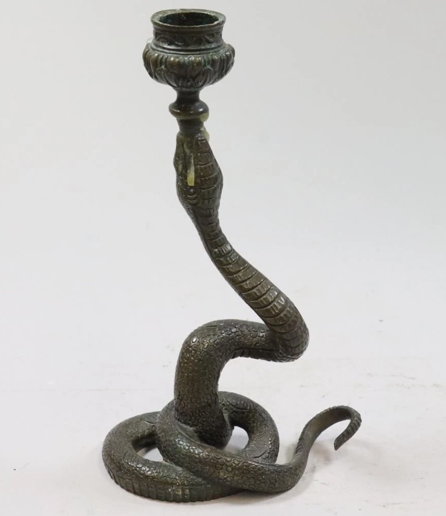 Bronze Candlestick In The Shape Of A Snake – Late 19th Century