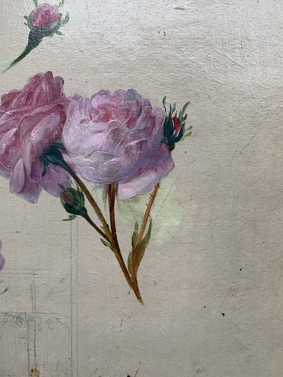 Étude de roses – Huile sur carton – Vers 1900-photo-4