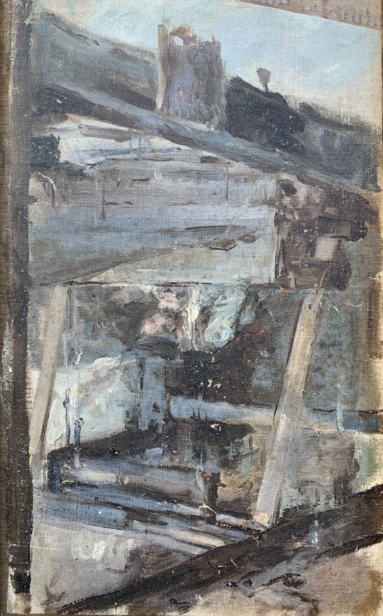 Paysage urbain presque abstrait – Huile sur toile – début du XXᵉ siècle-photo-2