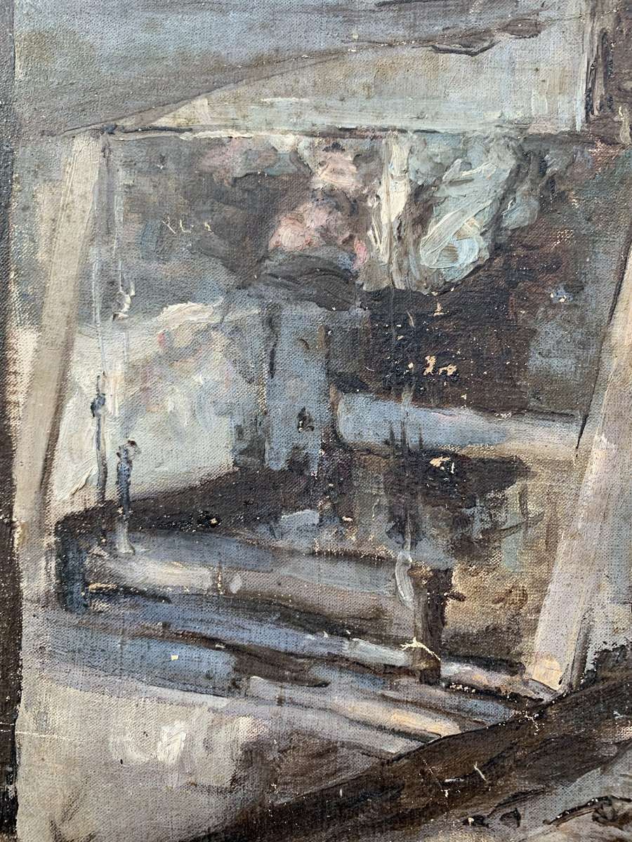 Paysage urbain presque abstrait – Huile sur toile – début du XXᵉ siècle-photo-3