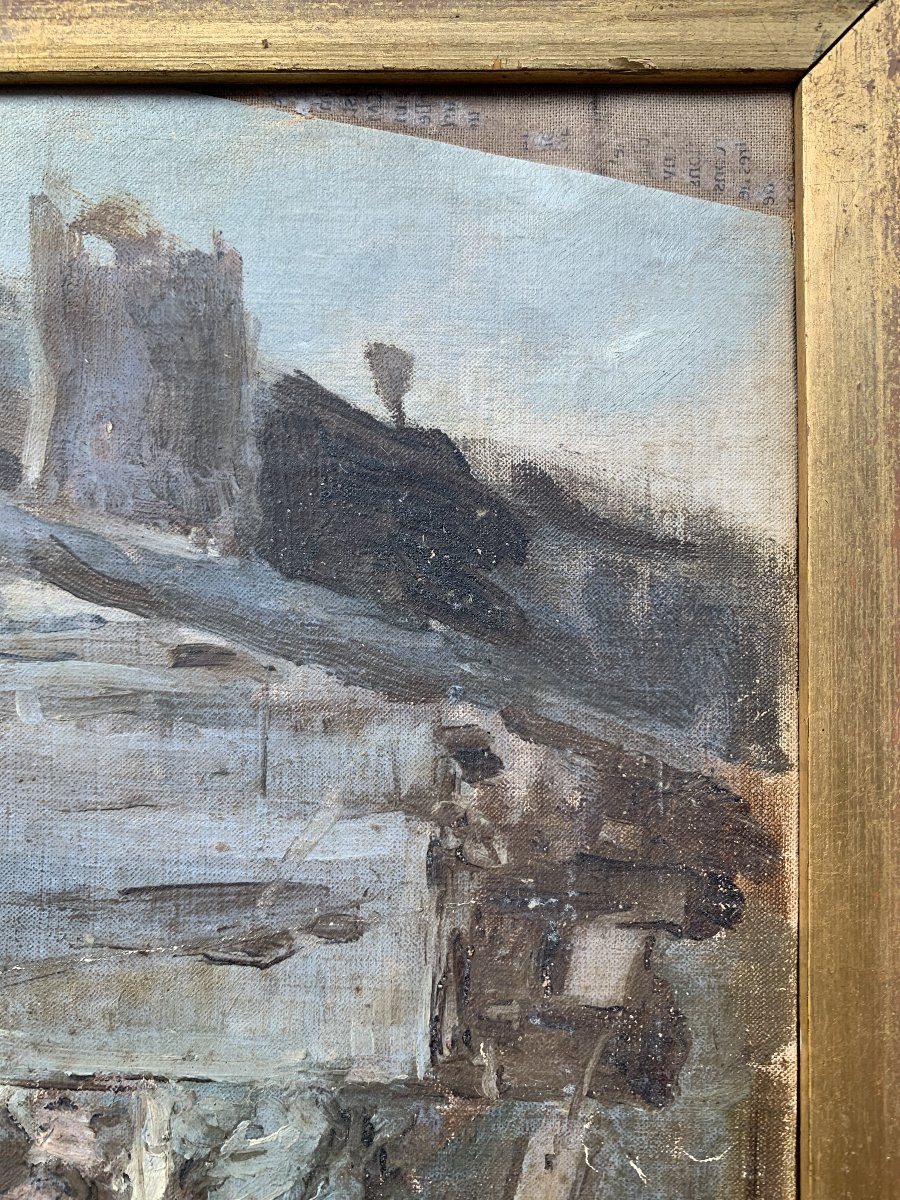 Paysage urbain presque abstrait – Huile sur toile – début du XXᵉ siècle-photo-4