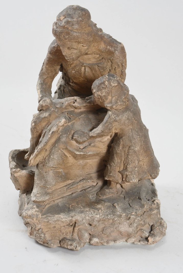 Groupe en terre cuite – Femme et enfant – Signé Becher – Daté 1898-photo-2