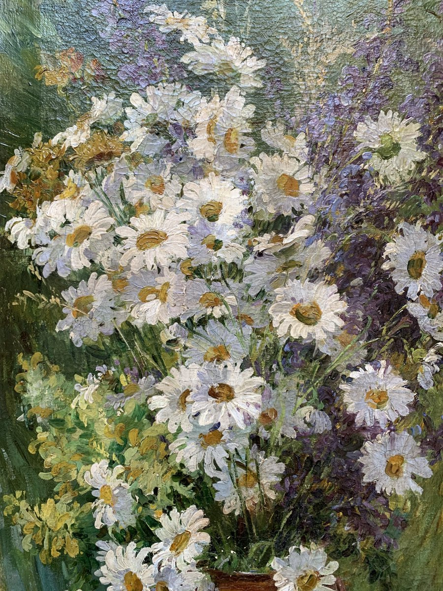 Ferdinand Troupeau (XIX-XX) – Bouquet de marguerites – Huile sur toile – Vers 1900-photo-2