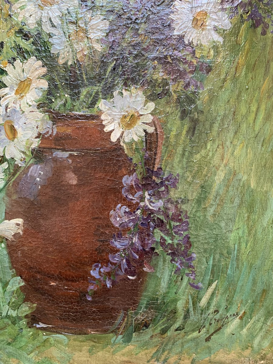 Ferdinand Troupeau (XIX-XX) – Bouquet de marguerites – Huile sur toile – Vers 1900-photo-3