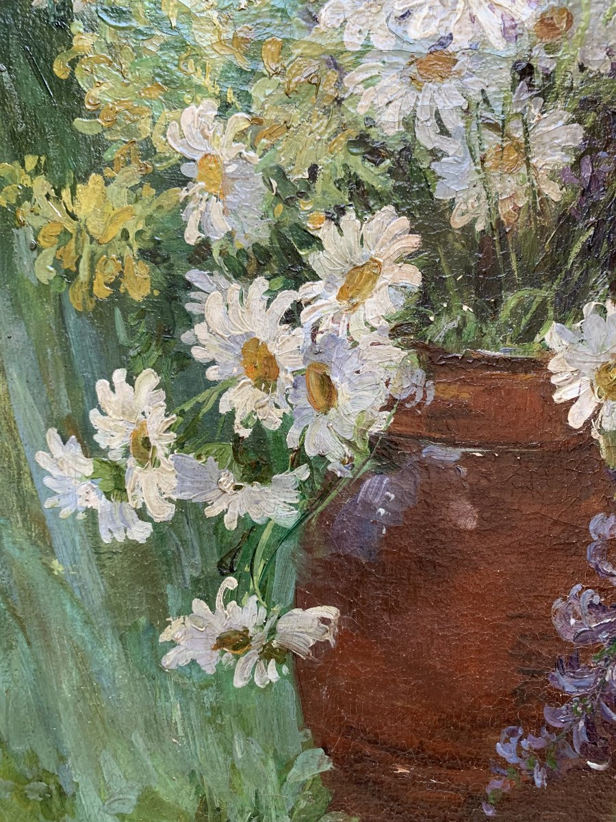 Ferdinand Troupeau (XIX-XX) – Bouquet de marguerites – Huile sur toile – Vers 1900-photo-4