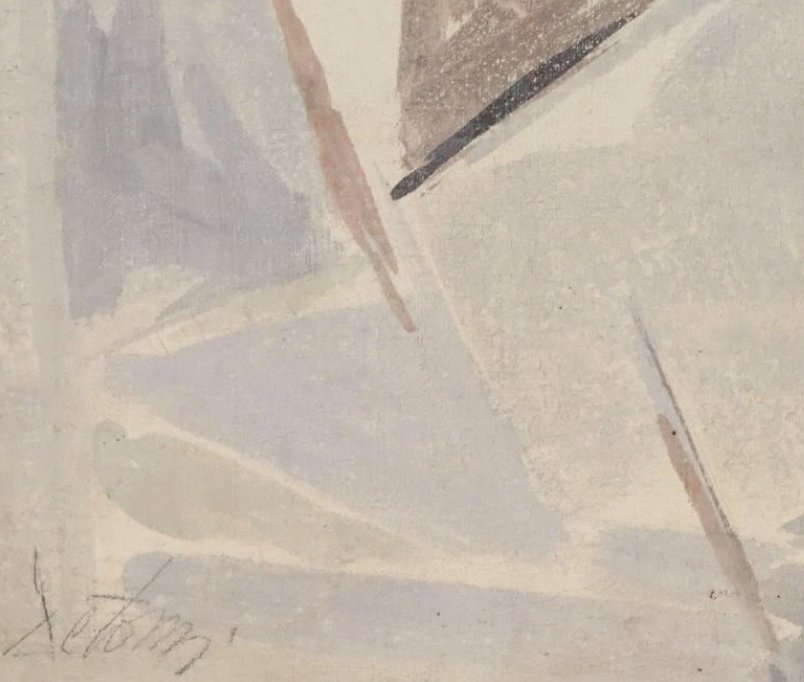 Composition abstraite géométrique - Huile sur toile - vers 1960-photo-4