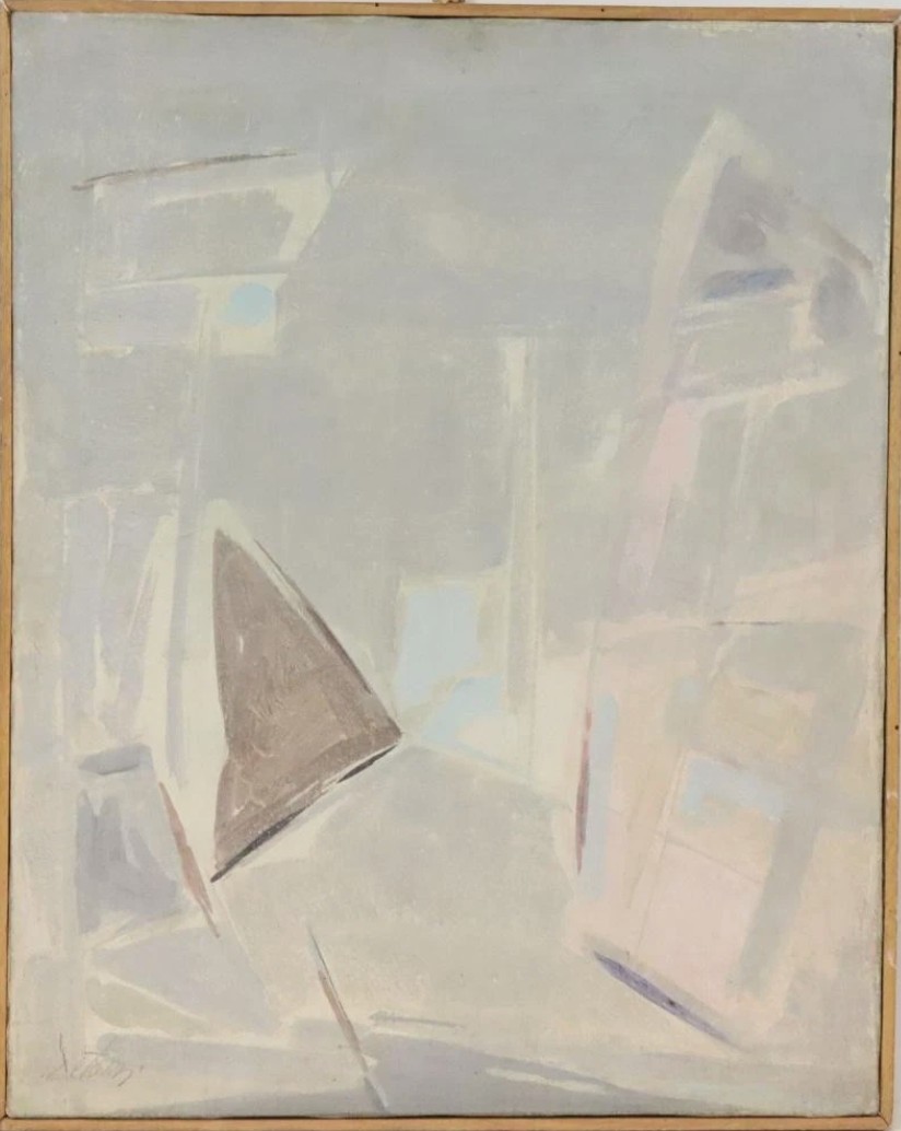 Composition abstraite géométrique - Huile sur toile - vers 1960