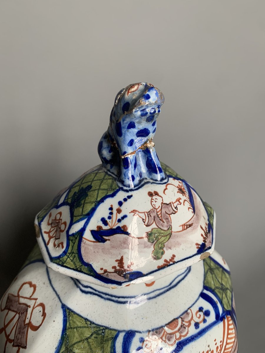 Vase couvert en faïence de Delft - décor chinoisant - XVIIIe siècle-photo-2