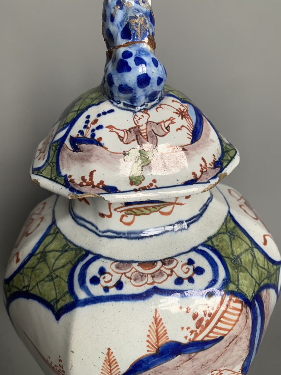 Vase couvert en faïence de Delft - décor chinoisant - XVIIIe siècle-photo-4