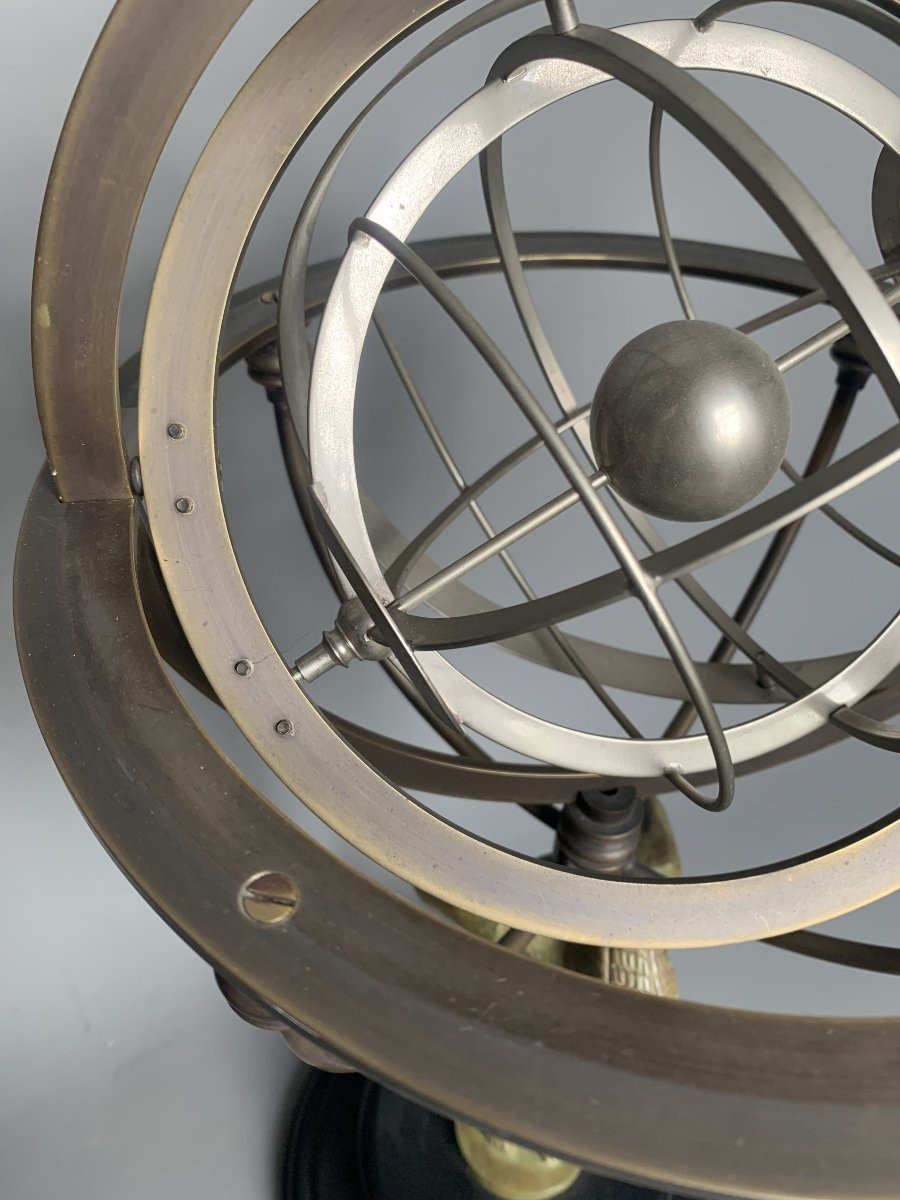 Atlas Armillary Sphere - Patinated Bronze - Black Marble Base - 1970-1980s-photo-3