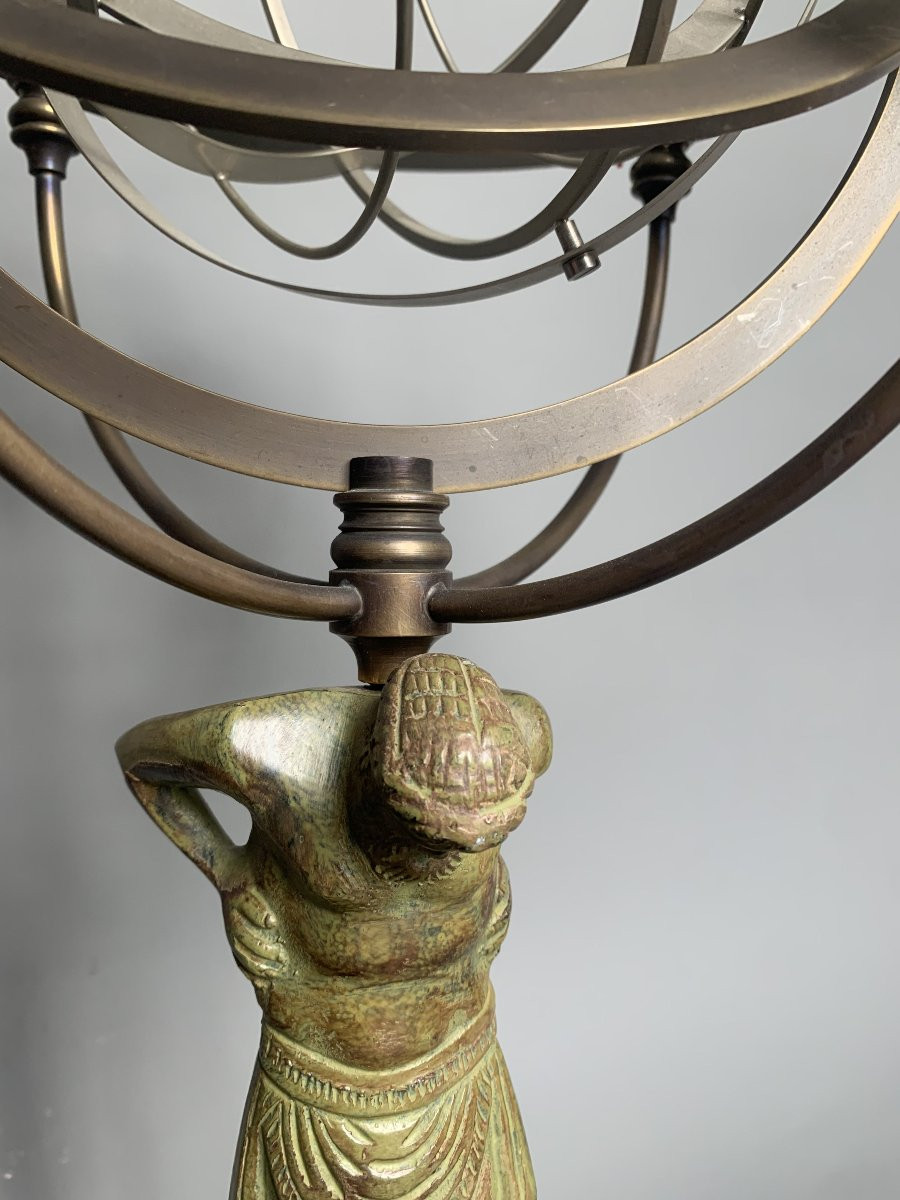 Atlas Armillary Sphere - Patinated Bronze - Black Marble Base - 1970-1980s-photo-1