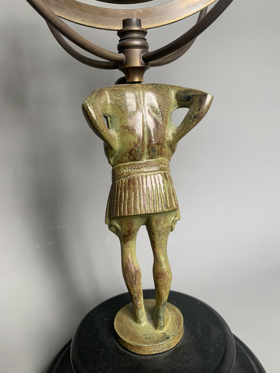 Atlas Armillary Sphere - Patinated Bronze - Black Marble Base - 1970-1980s-photo-2