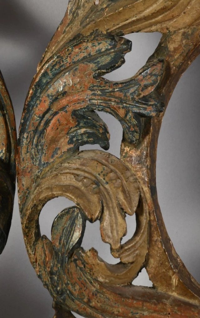 Paire d’appliques en bois sculpté polychrome - miroirs au mercure- Italie du Nord- XVIIIe -photo-5
