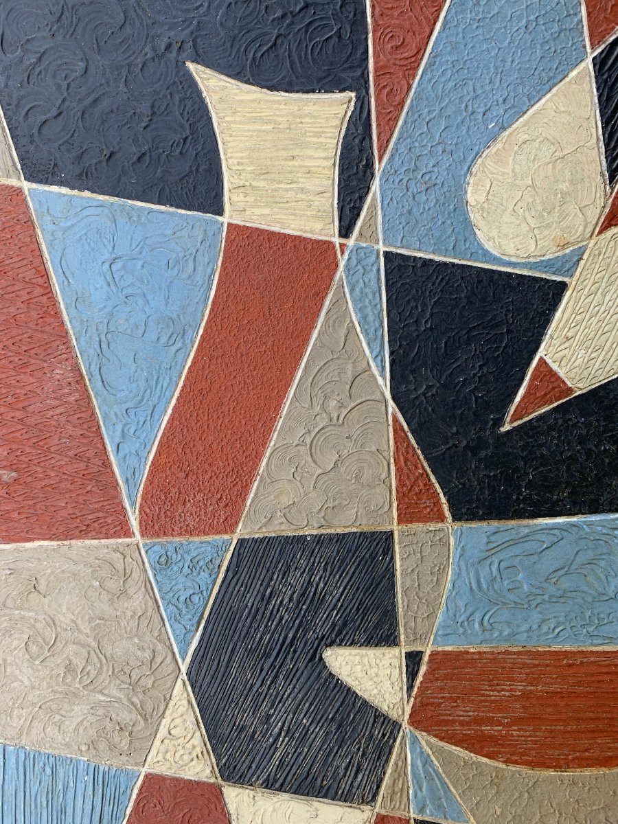 Composition cubisante - Huile sur panneau - années 1960-photo-3