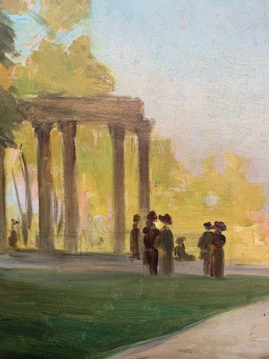 Élégante scène de parc – Huile sur carton – Datée 1913 – École française-photo-4