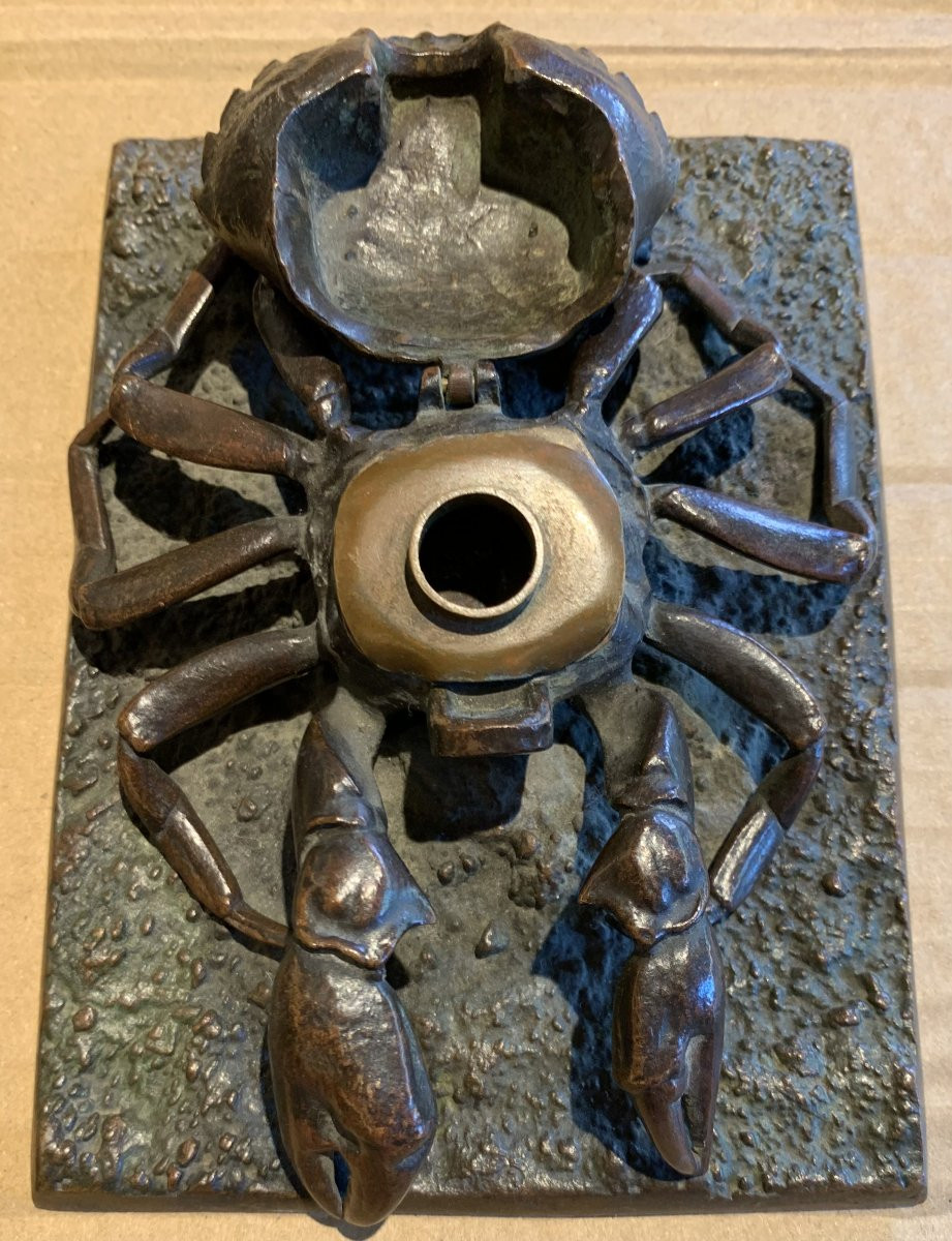 Rare Bronze Inkwell - Naturalist Crab - Late XIXᵉ Century-photo-2