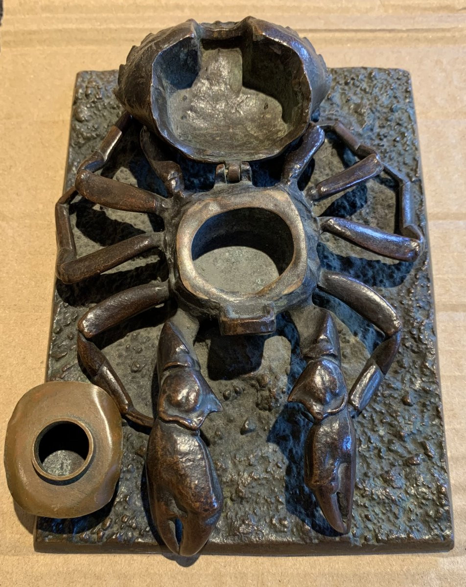 Rare Bronze Inkwell - Naturalist Crab - Late XIXᵉ Century-photo-3