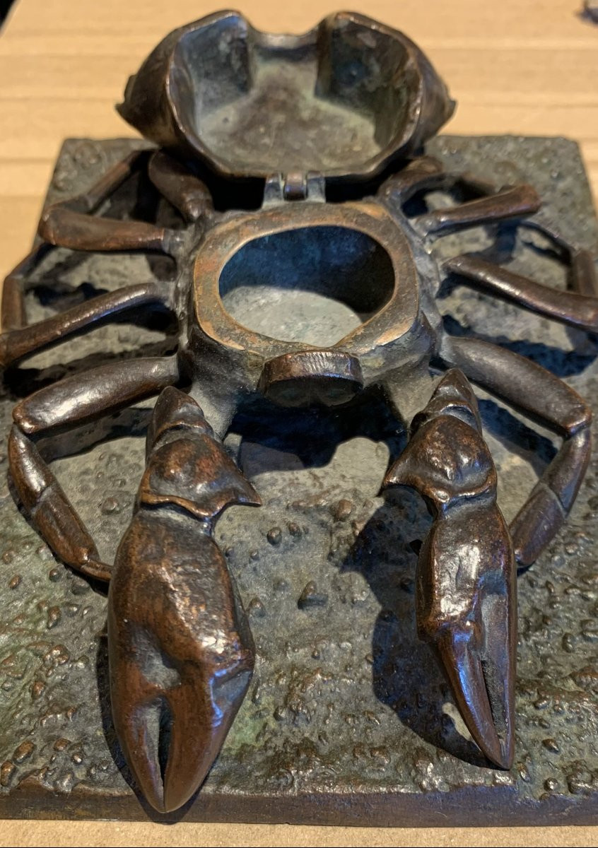 Rare Bronze Inkwell - Naturalist Crab - Late XIXᵉ Century-photo-1