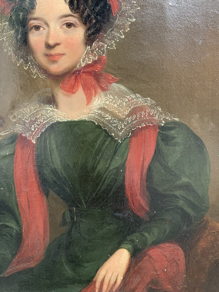 Portrait de femme romantique – Huile sur toile – début du XIXᵉ siècle -photo-4