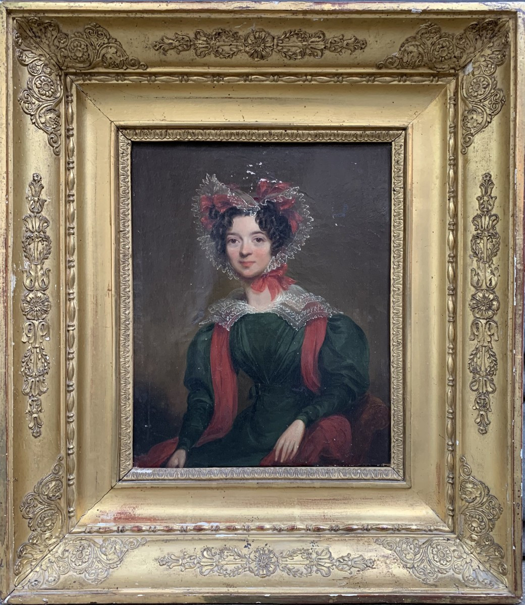 Portrait de femme romantique – Huile sur toile – début du XIXᵉ siècle 